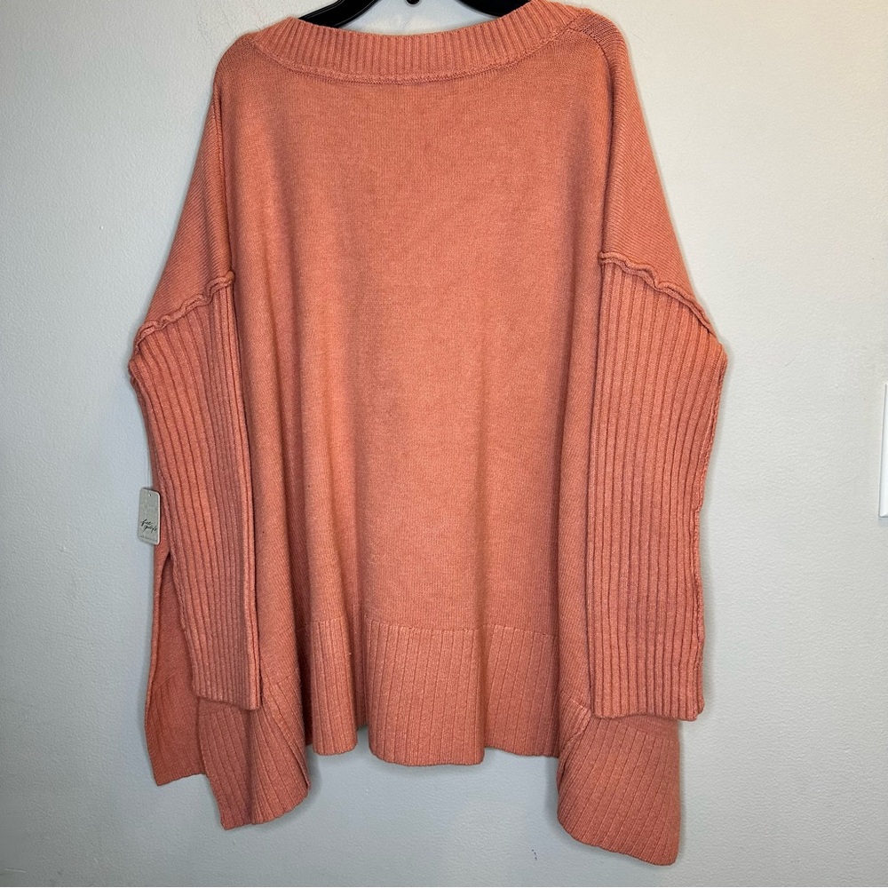NWT Free People Orion A Line Tunic Sweater Stretch On / Off Shoulder Rose Sz S - Picture 2 of 7